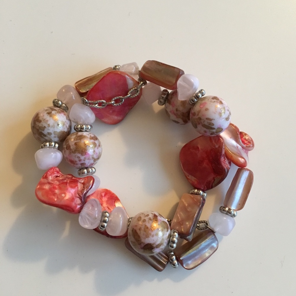 - Coral-color Beaded Bracelet